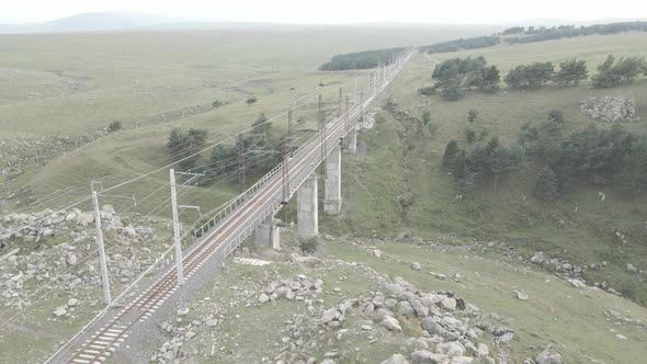 Aerial view of empty Railway bridge in Samtskhe-Javakheti region, Georgia.