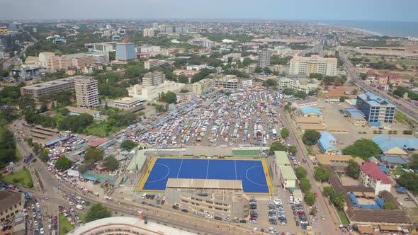 Accra Central Aerial view with the Tema Station