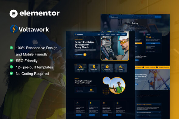 VoltaWork – Electrical Service Elementor Template Kit – 0 Sold!