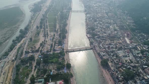 City of Haridwar state of Uttarakhand in India seen from the sky alt