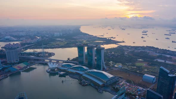 aerial view hyperlapse 4k video of Singapore City Skyline.