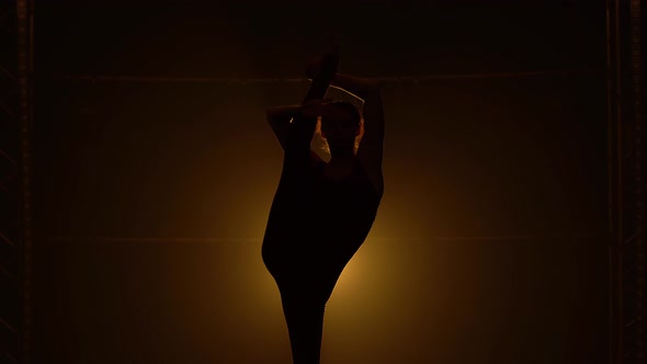 Silhouette of Sporty Young Women Practicing Acrobatic, A Girl Gymnast Doing Gymnastic Exercises