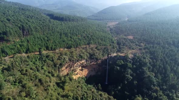 Aerial views of the famous Lone Creek Falls outside the town of Sabie, on the Panorama route in Mpum