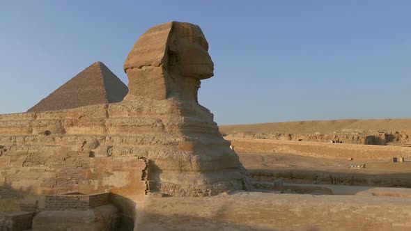 Famous Ancient Sphinx and Cheops Pyramid in Giza Cairo Egypt