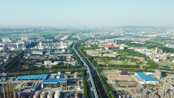 Aerial view oil refinery