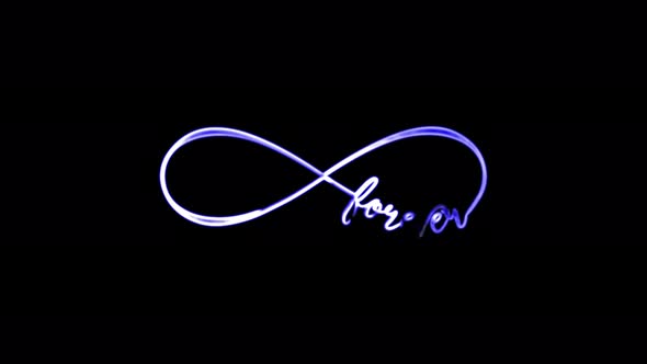 Animated infinity symbol with a glow. Abstract Neon Glowing Infinity. On a black background.