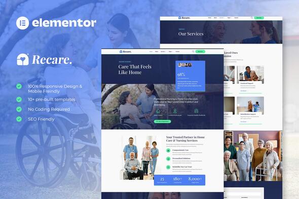 Recare – Home Care & Private Nursing Elementor Template Kit – 0 Sold!