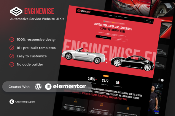 EngineWise – Automotive Service Elementor Template Kit – 0 Sold!