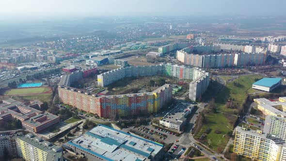 Aerial View of Luziny Residential Neighborhood, Prague, Czech Republic.  Modern Suburban Guildings o