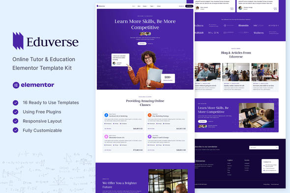 Eduverse – Online Tutor & Education Elementor Template Kit – 0 Sold!