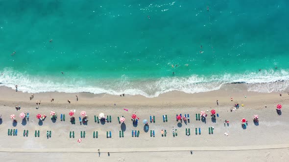 Sandy Beach Top View. Aerial View From Flying Drone