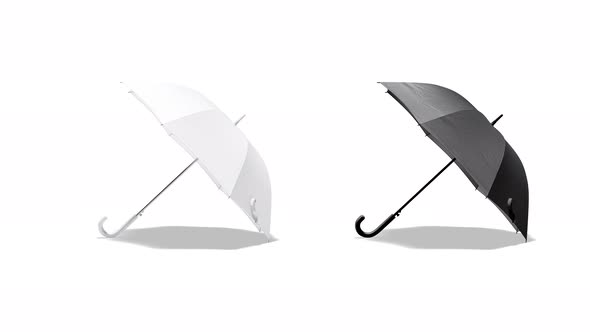 Blank black and white open umbrella lying, looped rotation