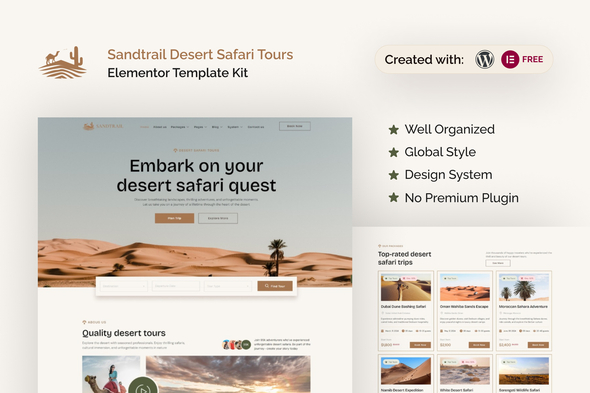 Sandtrail – Desert Safari Tours Elementor Template Kit – 0 Sold!