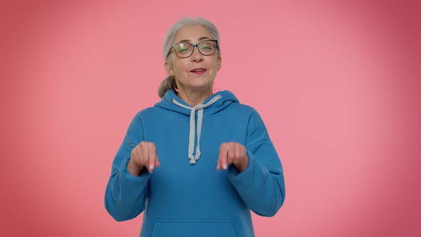 Mature Old Granny Woman Looking Authoritative Fingers Down Demanding Immediate Serious Conversation