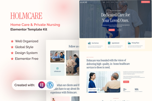 Holmcare – Home Care & Private Nursing Elementor Template Kit – 0 Sold!