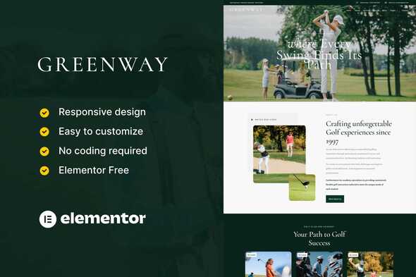 GreenWay – Golf Club & Course Elementor Template Kit – 0 Sold!