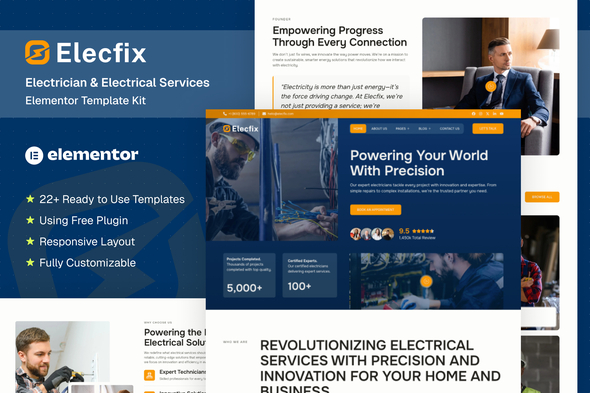 Elecfix – Electrician & Electrical Services Elementor Template Kit – 0 Sold!