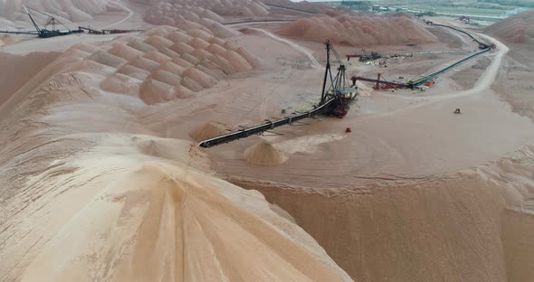Salt Piles, Aerial View of Industrial Quarries, Conveyor in Salt Pits, Mining of Salt, Conveyor Line