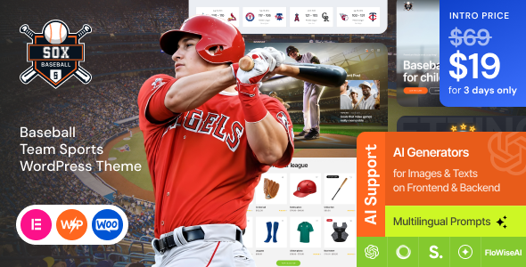 Sox – Baseball Team Sports WordPress Theme – 0 Sold!