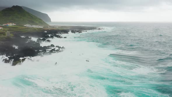Drone Footage of Magnificent Atlantic Ocean with Foamy Waves