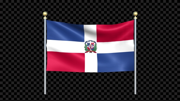 Flag Of Dominican Republic Waving In Double Pole Looped