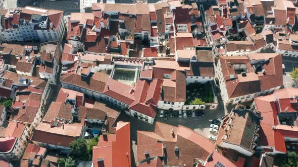 Aerial Footage of the Old Medieval Quarter in Portugal