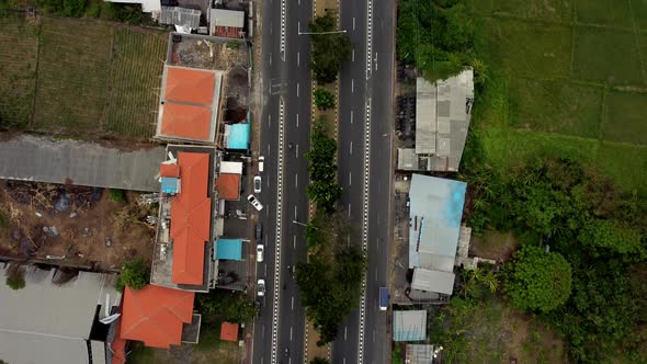 Top Down View Aerial Road in Cloudy Day in Bali