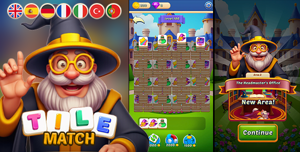 Tile Match: Wizarding School - 100 LEVEL(+Level Editor) - HTML Game - Construct 3 - C3P