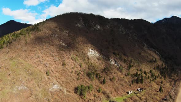 On the way to Borjomi in summer aerial view. Mountain view from the drone