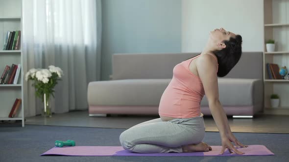 Future Mother Doing Stretching Exercises Getting Ready for Childbirth at Home