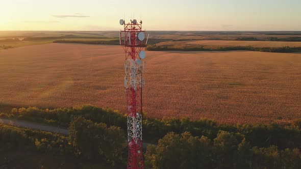 Telephone Mast of Cell Site Tower with 5G and 4G Base Station