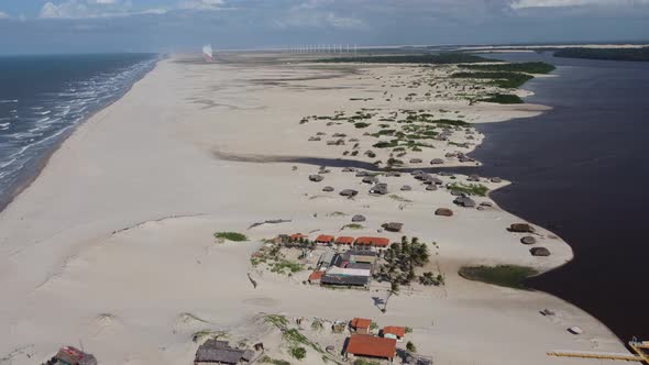 Sand dunes mountains and rain water lagoons at northeast brazilian paradise.