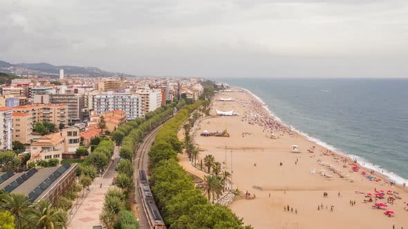 Panorama of the Resort Town of Calella Before a Thunderstorm