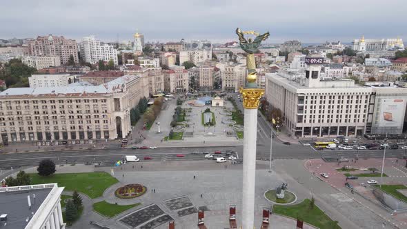 Kyiv, Ukraine in Autumn : Independence Square, Maidan, Aerial View