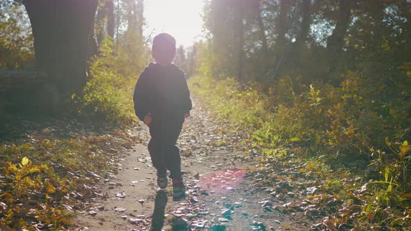 Child Running in the Yellow Leaves