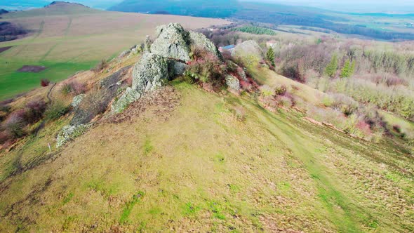 Rocky Mountain in Countryside of England, Aerial Establishing View on Houses