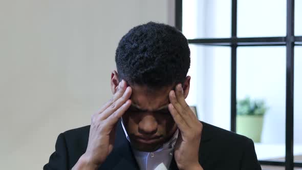 Headache, Upset Tense Young Black Businessman