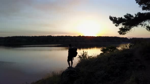 Silhouette Of Hiker Man