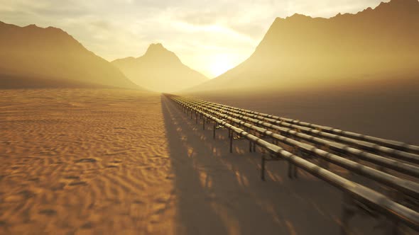 A pipeline running through the scenic desert during beautiful sunset. 4K HD