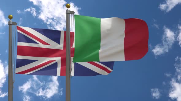 United Kingdom Flag Vs Italy Flag On Flagpole