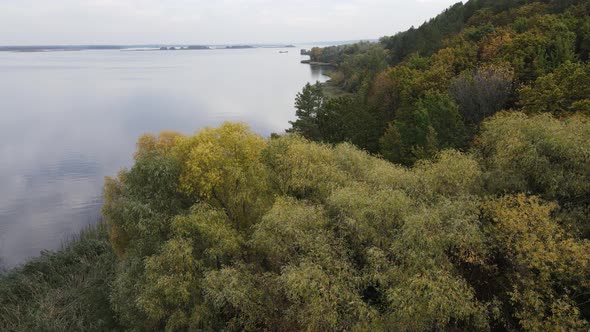 Beautiful Aerial View of the River Dnipro. Ukraine, Slow Motion