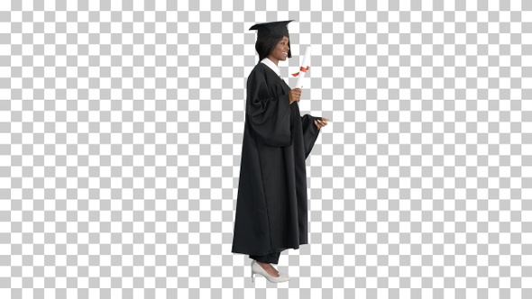 Attractive african female graduate holding diploma, Alpha Channel