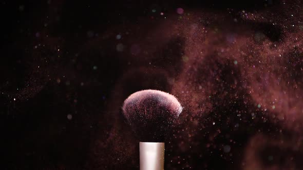 Colour Paint Concept, Make Up Brush with Powder Slow Motion