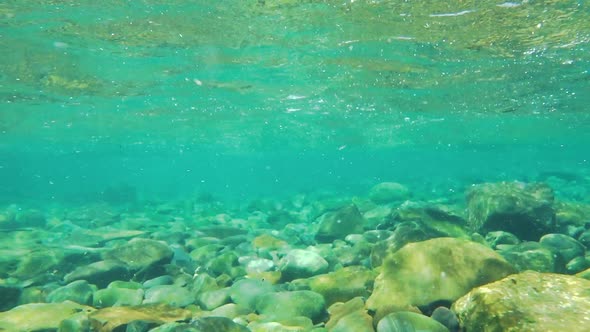 Slow Motion Limpid Fresh Clean River Water and Rocks in Quebec, Canada