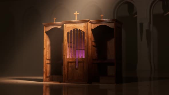 Christian chapel with confessional. Place in the church to confess sins. Mercy.