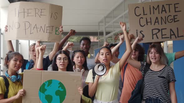 Group of Multiethnic Teenage Students Protest Against Climate Change