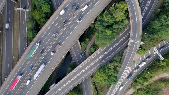 Vehicles Driving Navigating a Spaghetti Interchange Road System