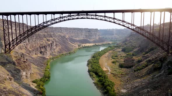 Aerial of the Perrine Bridge over the snake river in Idaho