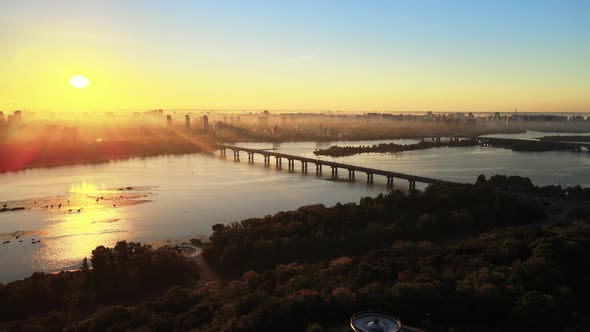 Kyiv - National Flag of Ukraine By Day. Aerial View. Kiev