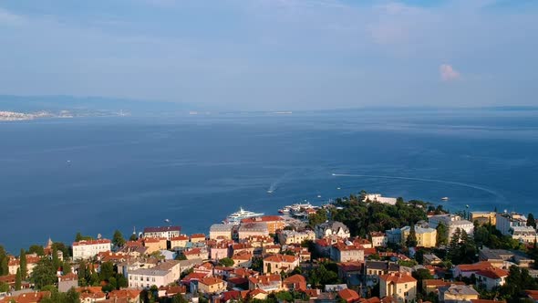 Panorama Of Adriatic Sea From Opatija Seaside Town In  Croatia. - wide